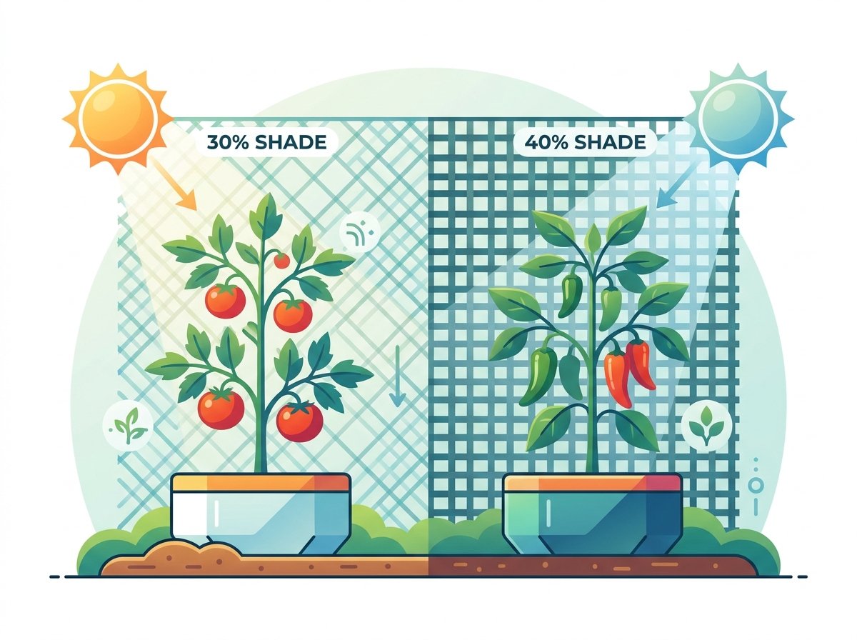 Shade cloth protecting tomatoes and peppers